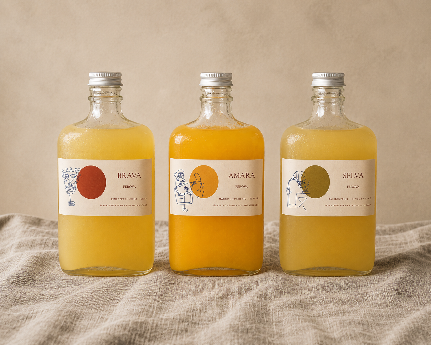 Ferova bottles with tropical fruit
